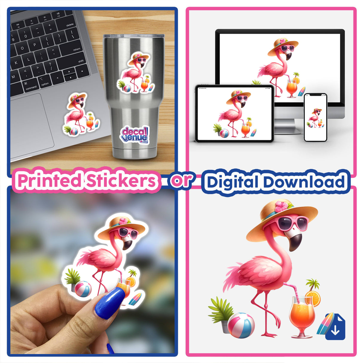 Flamingo Wearing Sunglasses Straw Hat Summer