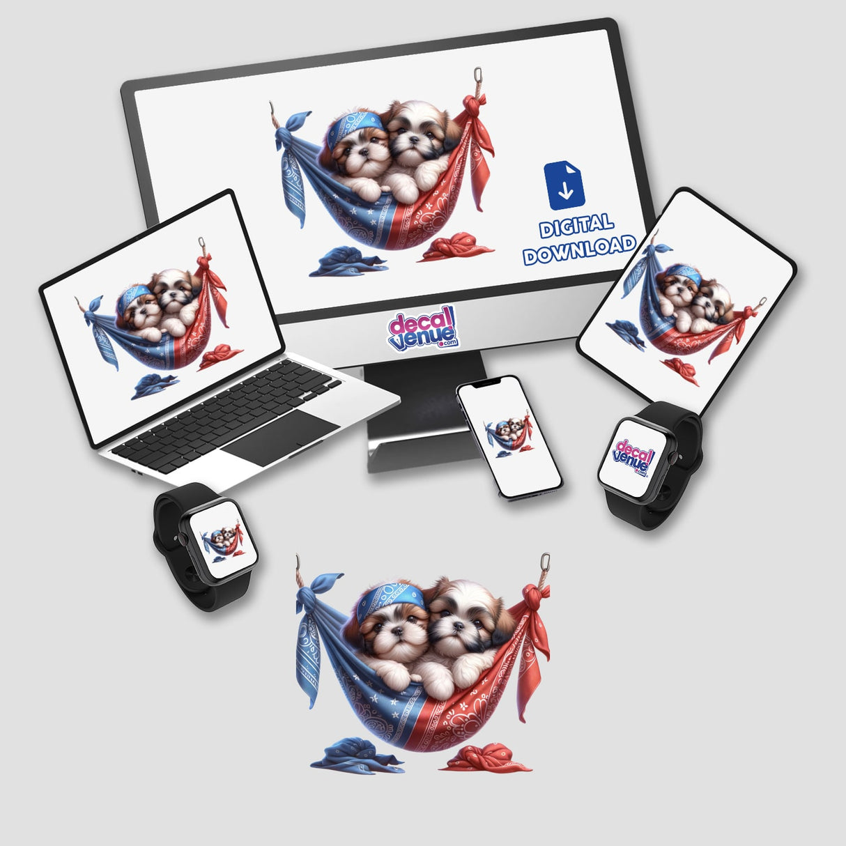 Cute Shih Tzu Dogs in Bandana Hammocks