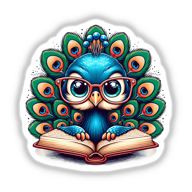 Peacock With Reading Glasses Open Book