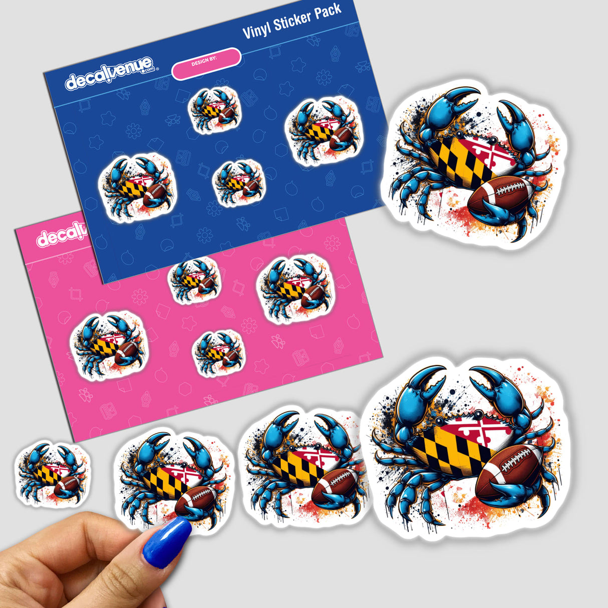 Colorful Maryland Blue Crab and Football Splatter digital artwork stickers