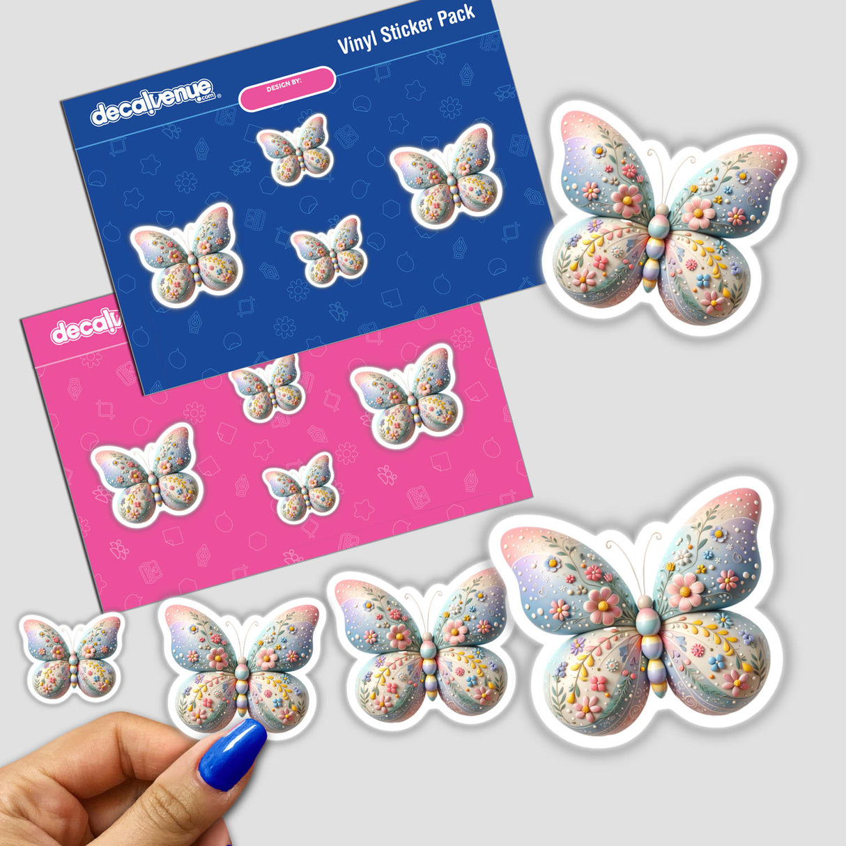 Beautiful Pastel Easter Butterfly with Floral Design stickers featuring butterflies and floral elements, available as stickers or digital artwork, ideal for enhancing personal items with unique handmade charm.