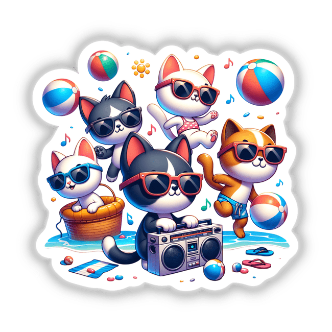 Cat Summer Beach Party Sunglasses Boombox