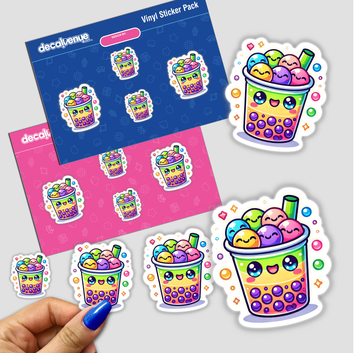 Cute Cartoon Boba Tea with Smiley Faces stickers, featuring various bubble tea designs in a pack, perfect for decorating laptops, notebooks, and more.
