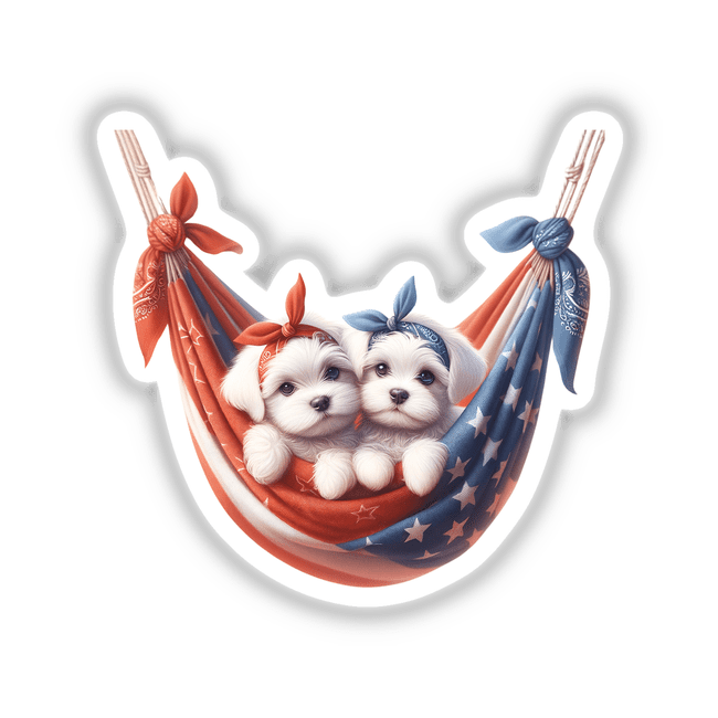 Maltese Dogs in American Flag Bandana Hammock