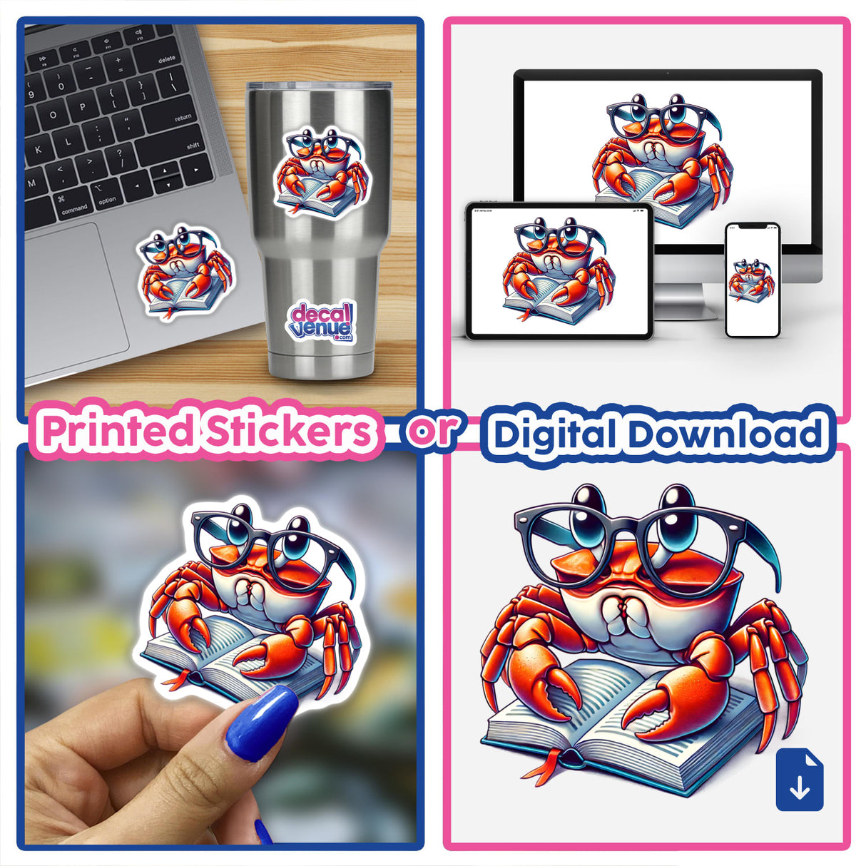 Crab With Reading Glasses Open Book