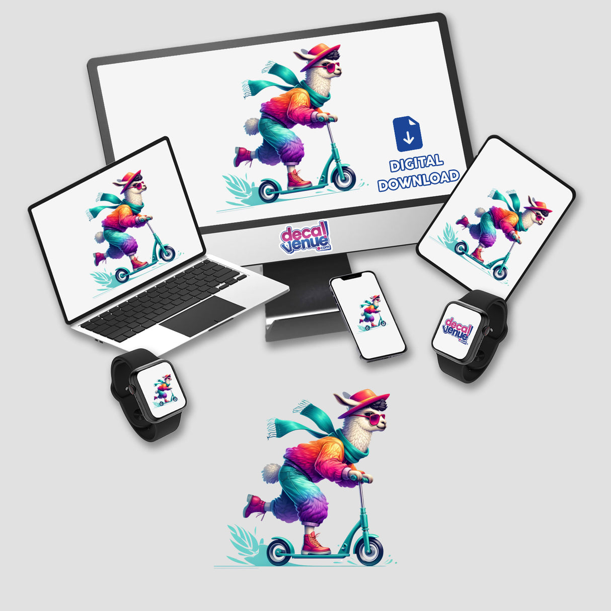 Hipster Llama Riding a Scooter