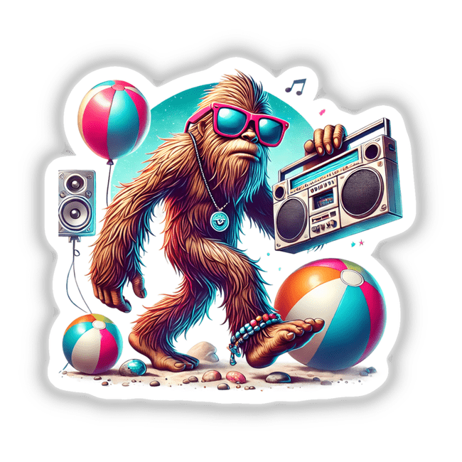 Playful Sasquatch with Boombox and Beach Decor