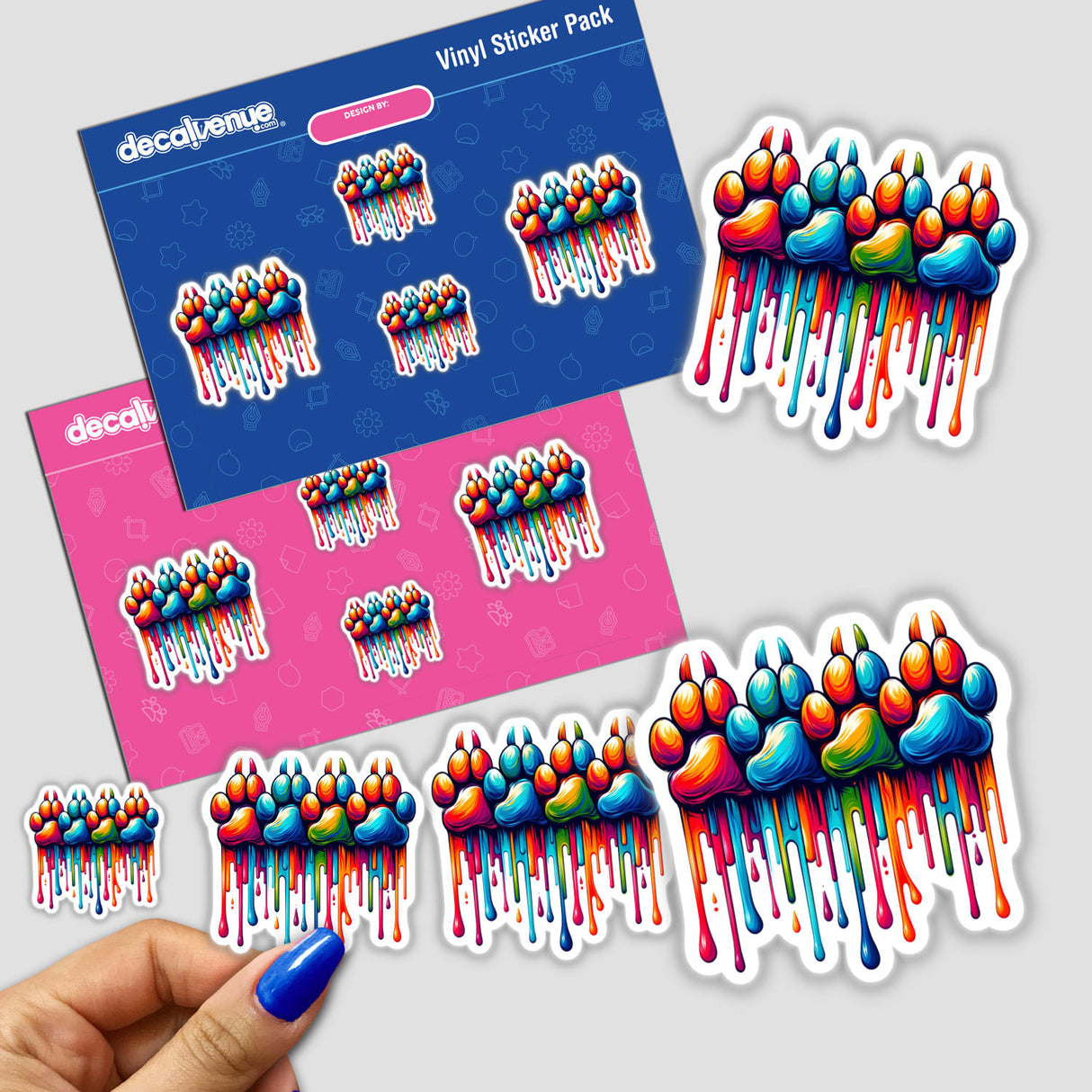 Rainbow Four Dog Paw Prints Dripping Pride