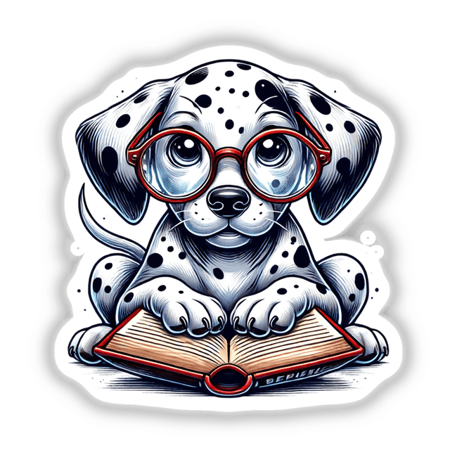 Dalmatian Dog With Reading Glasses Open Book