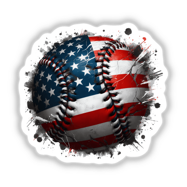 American Flag Baseball Splatter: A baseball featuring a flag design with white stars on a blue surface, available as decals or digital art. Perfect for fans of unique vinyl stickers and digital art.