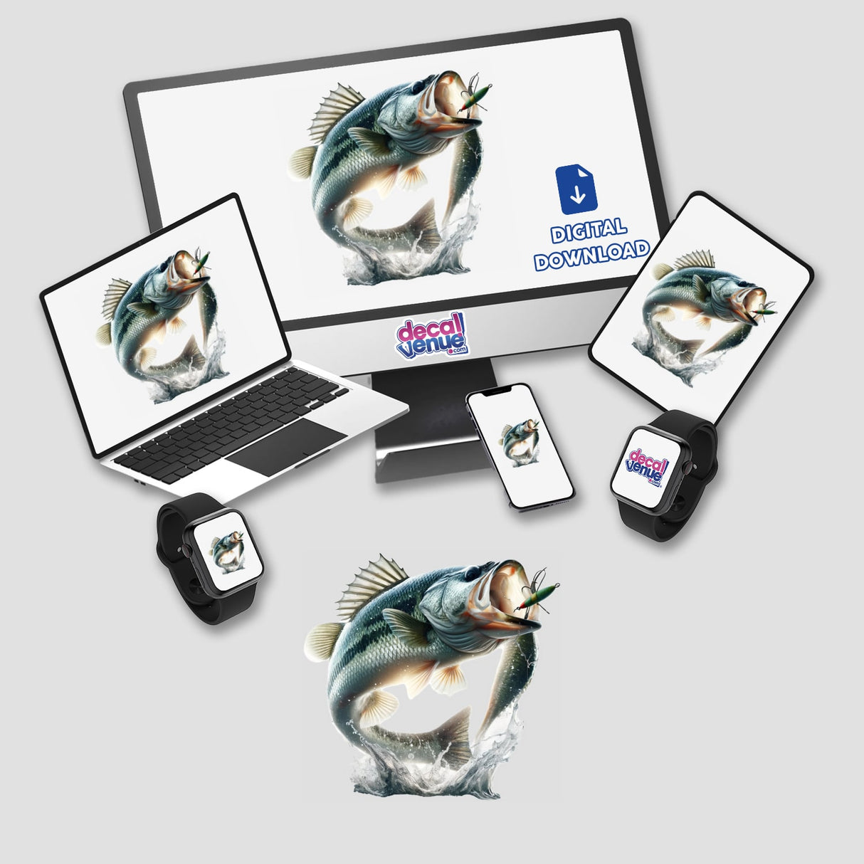 Bass Fish Jumping Out of Water