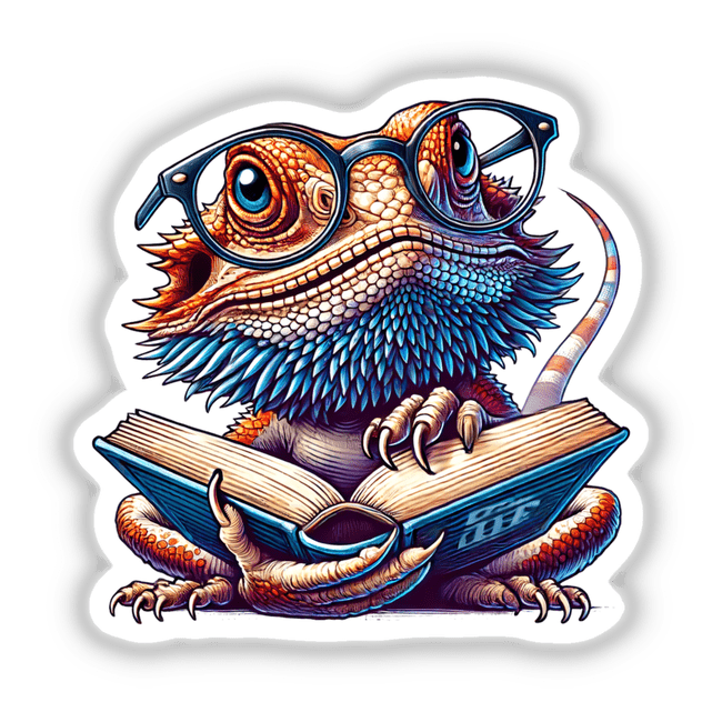 Bearded Dragon With Reading Glasses Open Book