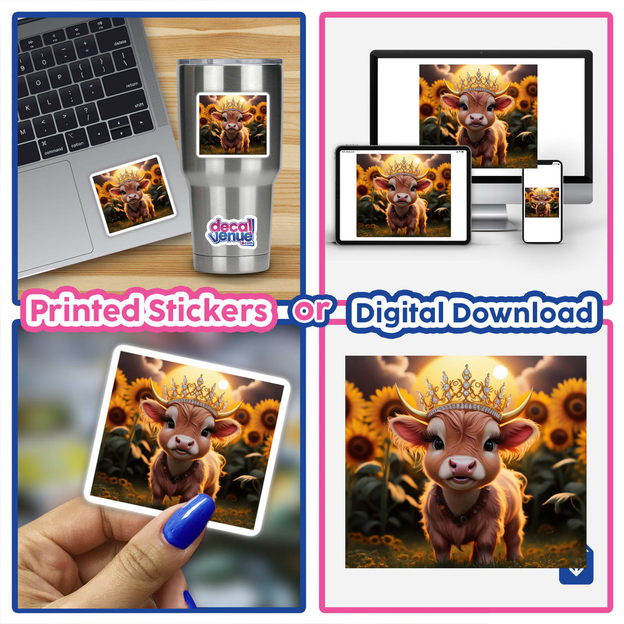 Baby Highland Cow Crown Sunflowers