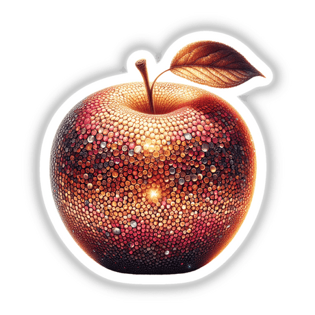 Artful Mosaic Apple: A close-up of a vibrant apple with a leaf, designed for stickers or digital artwork.