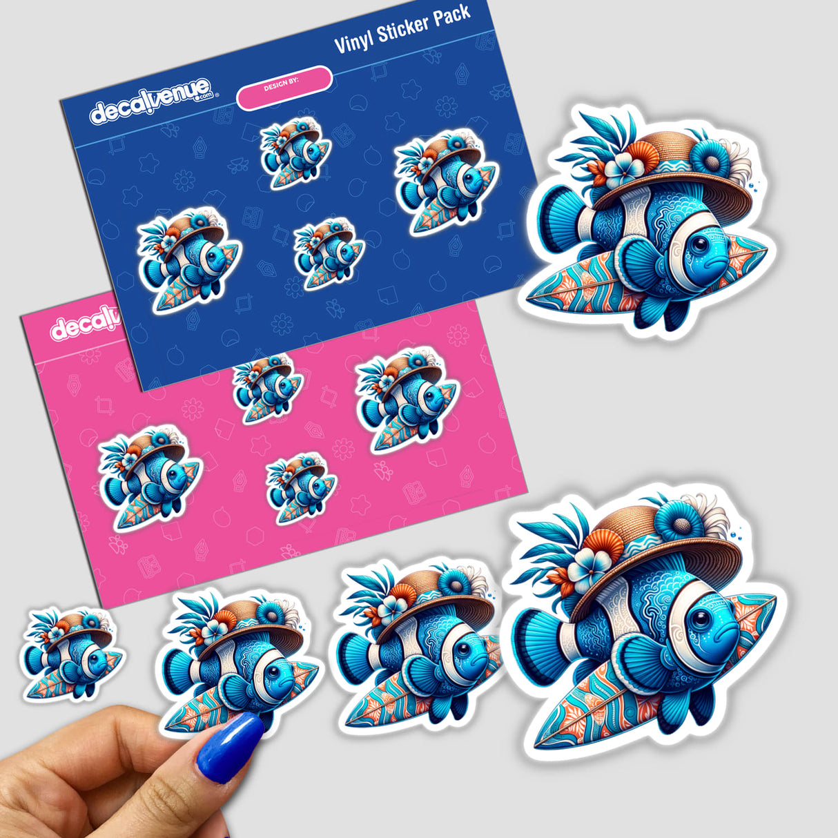 Clownfish in Summer Beach Hat with Surfboard