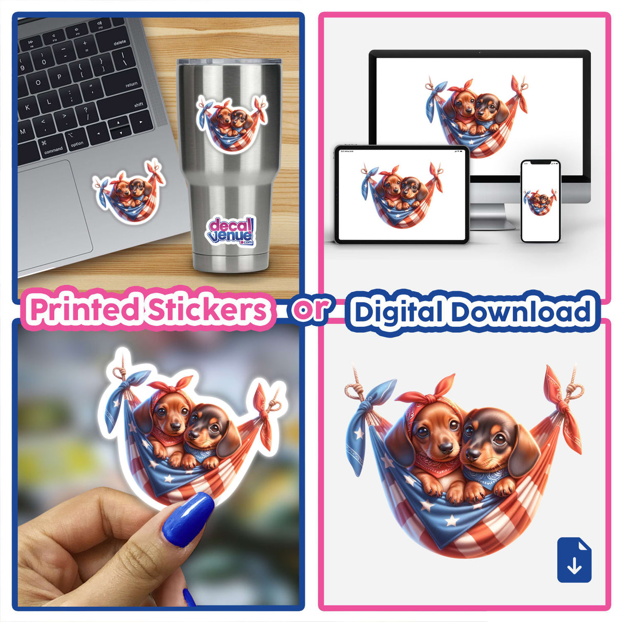 Dachshund Dogs in American Flag Bandana Hammock