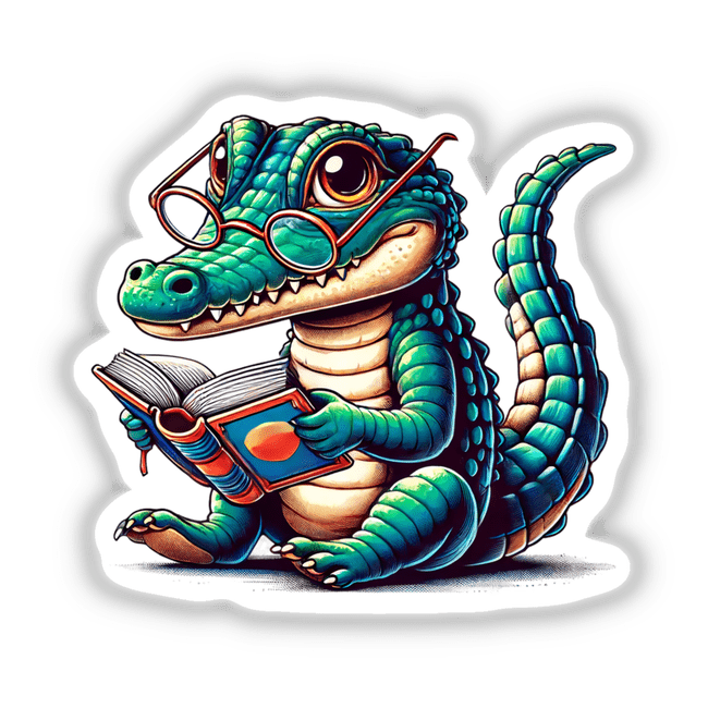 Crocodile With Reading Glasses Open Book