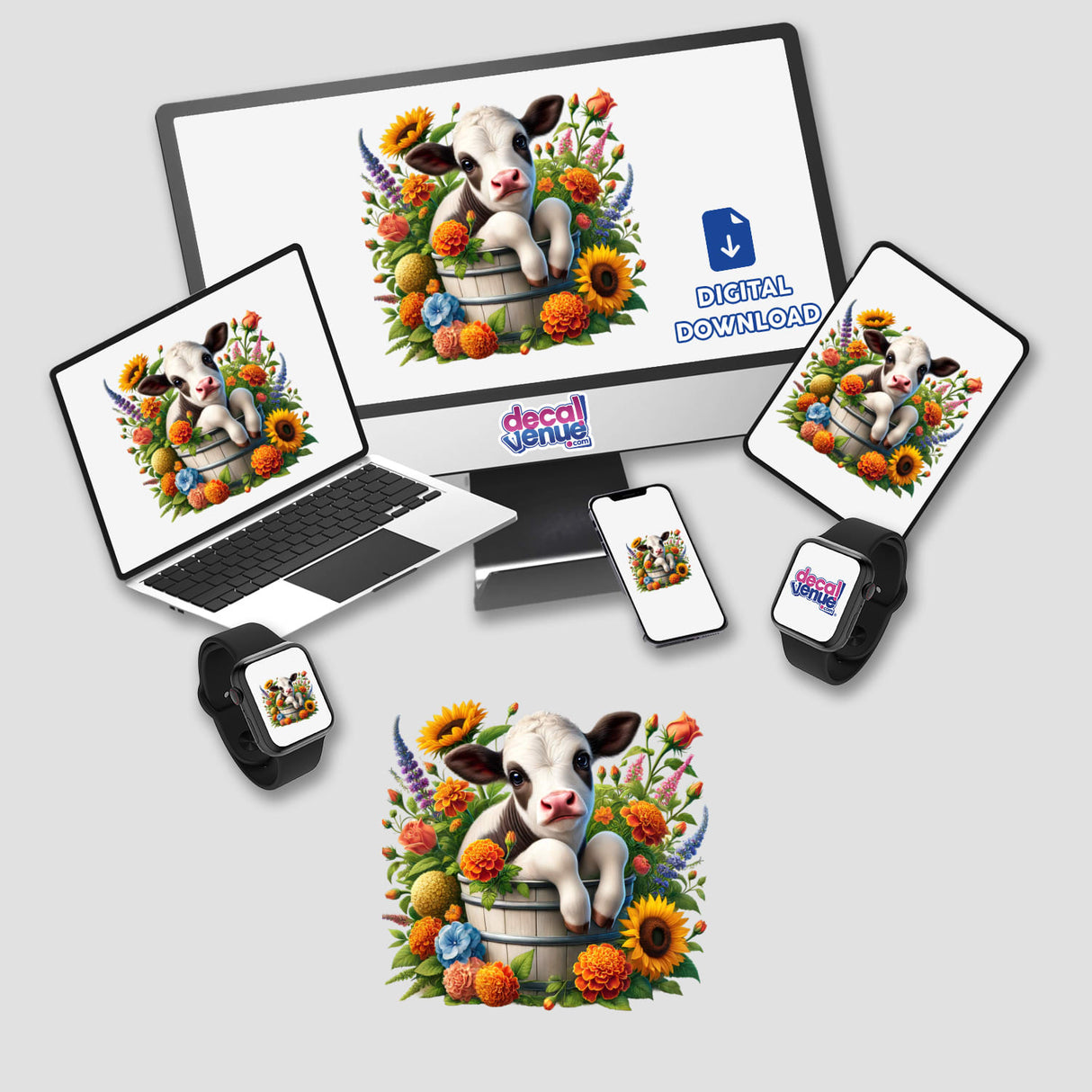 Cow Peeking Out of Flower Pot