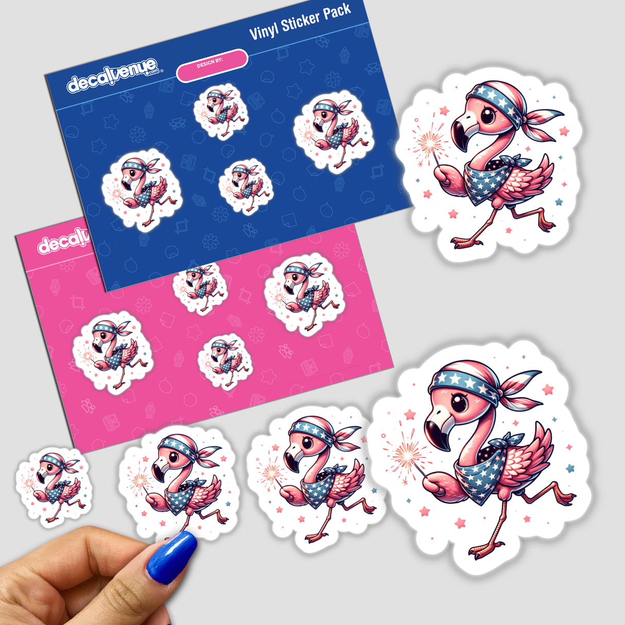 Patriotic Flamingo Wearing Bandana Holding Sparkler
