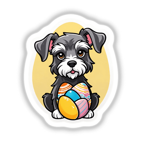 Cute schnauzer dog with Easter eggs