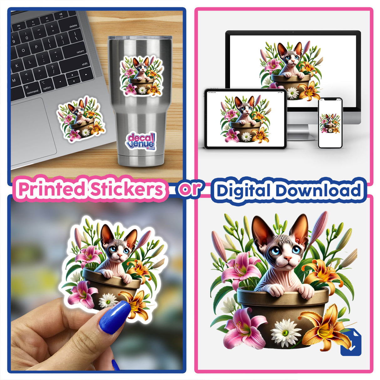 Cat Sphinx Peeking Out of Flower Pot