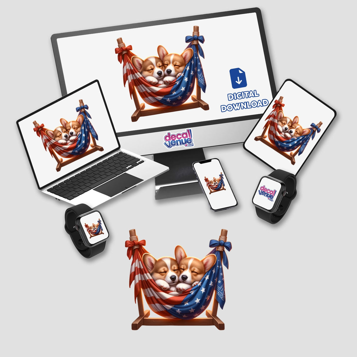 Corgi Dogs in American Flag Bandana Hammock