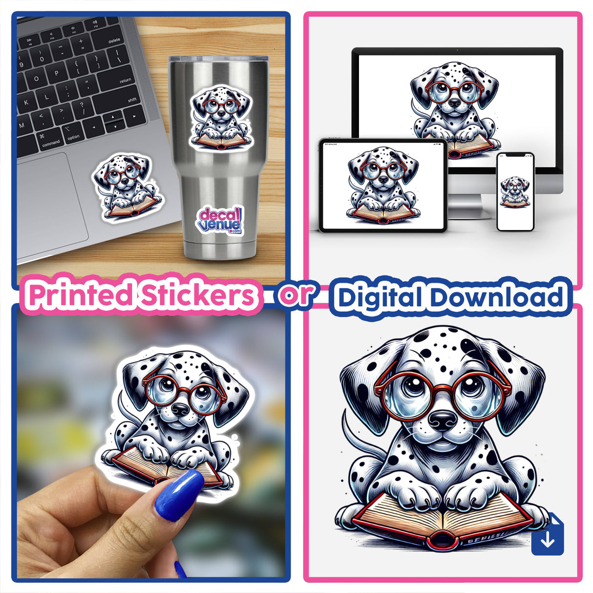 Dalmatian Dog With Reading Glasses Open Book