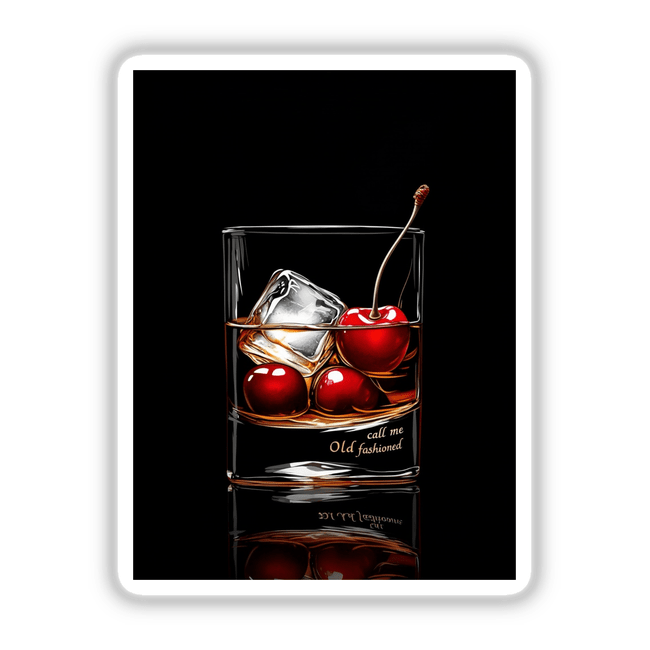 Elegant Old Fashioned Cocktail with Cherries and Ice depicted in a glass, capturing the essence of a sophisticated drink, available as unique stickers or digital artwork from Decal Venue.