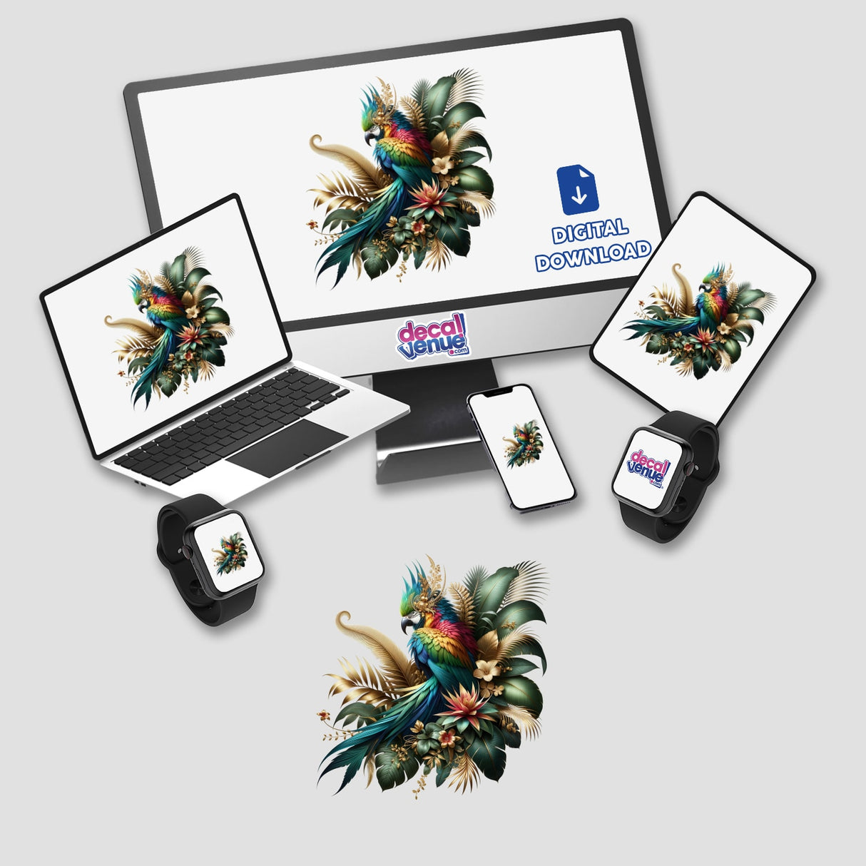 Tropical Glam Parrot Gold Accented Bird