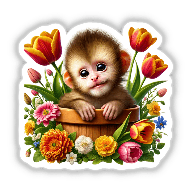 Monkey Peeking Out of Flower Pot