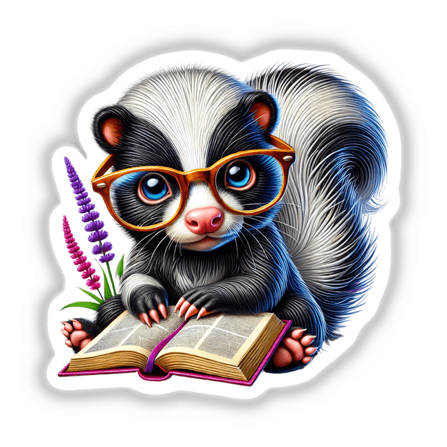Bookish Skunk in Glasses - Whimsical Digital Art Download