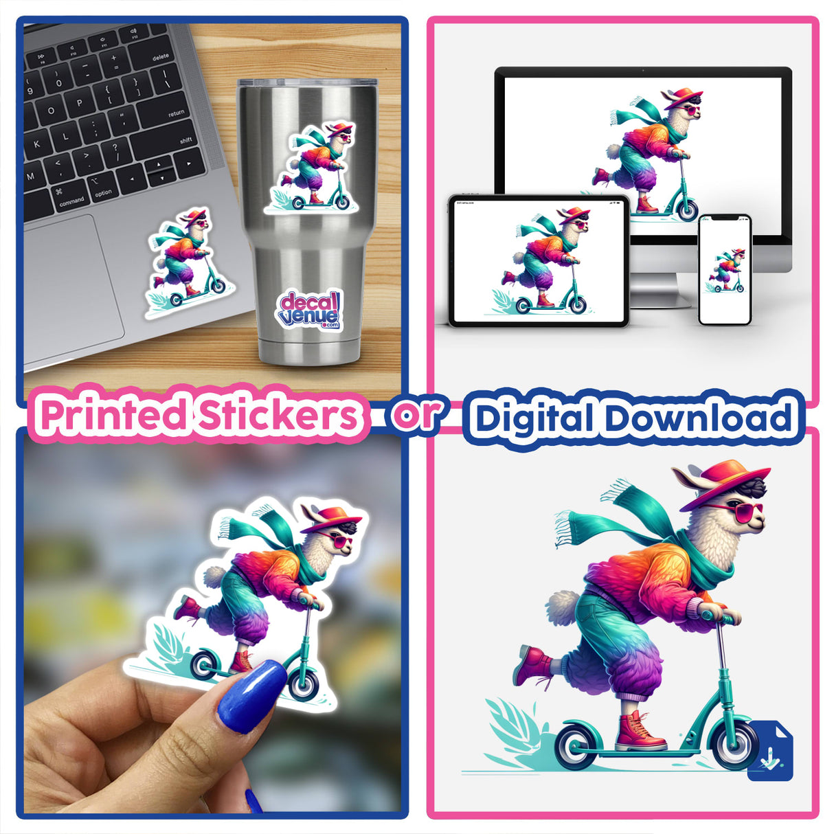 Hipster Llama Riding a Scooter