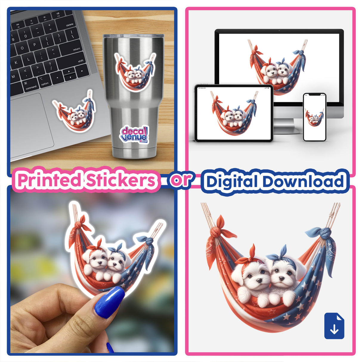 Maltese Dogs in American Flag Bandana Hammock