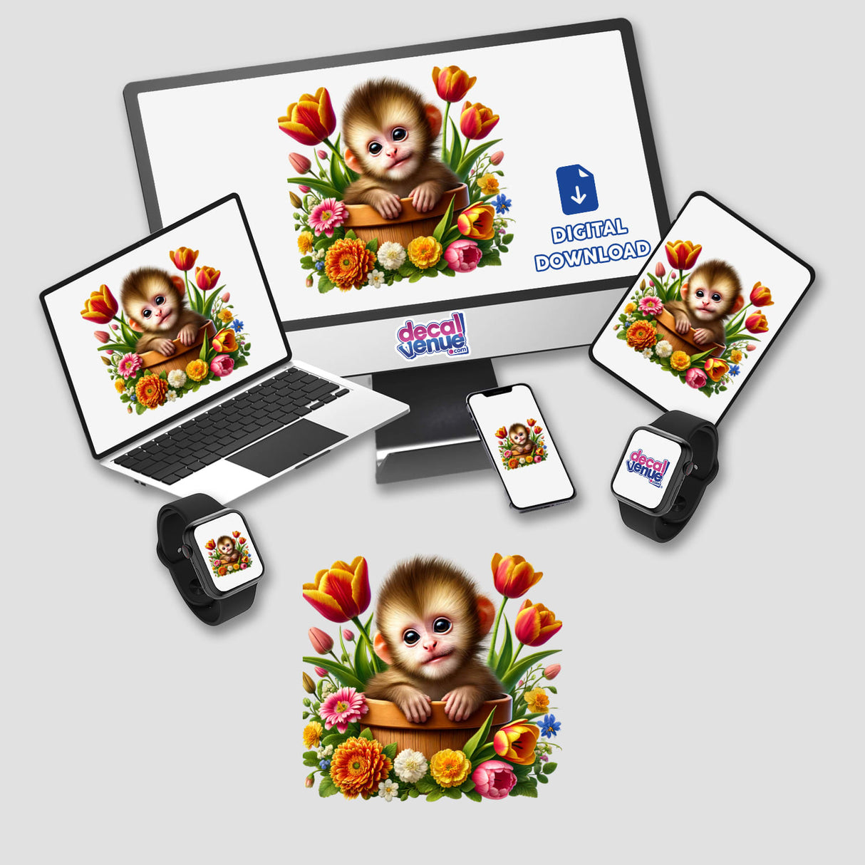 Monkey Peeking Out of Flower Pot