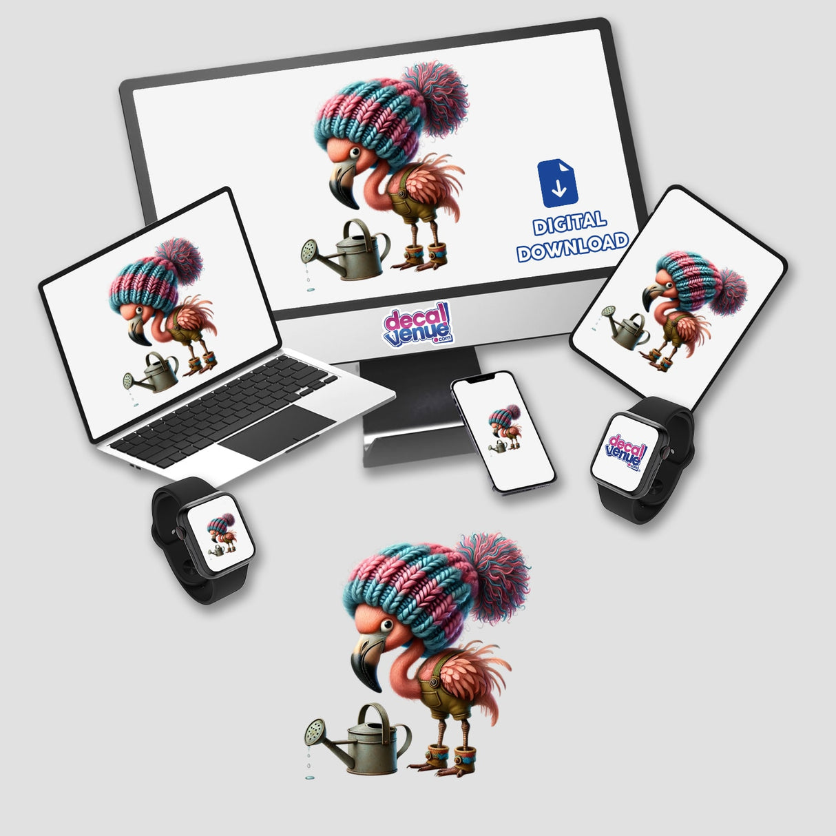 Flamingo Gnome with Watering Can