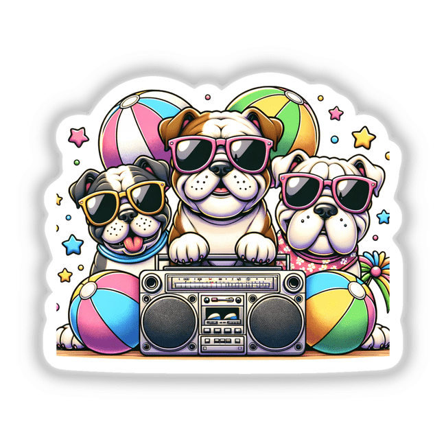 English Bulldog Beach Party Sunglasses Boombox