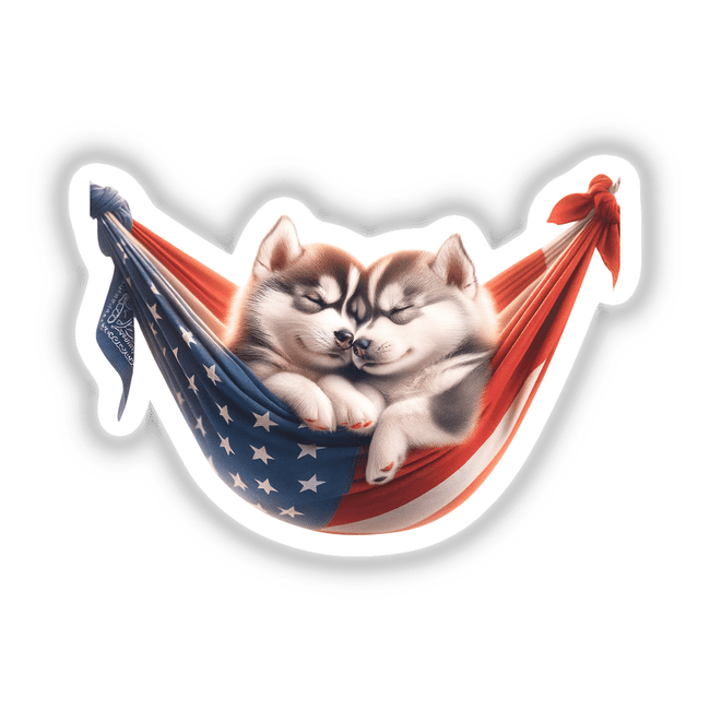 Siberian Husky Dogs in American Flag Bandana Hammock