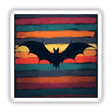 Bat Silhouette with Vibrant Stripes Halloween: A bat flies with wings spread over a colorful, artistic background, available as stickers or digital artwork from Decal Venue.