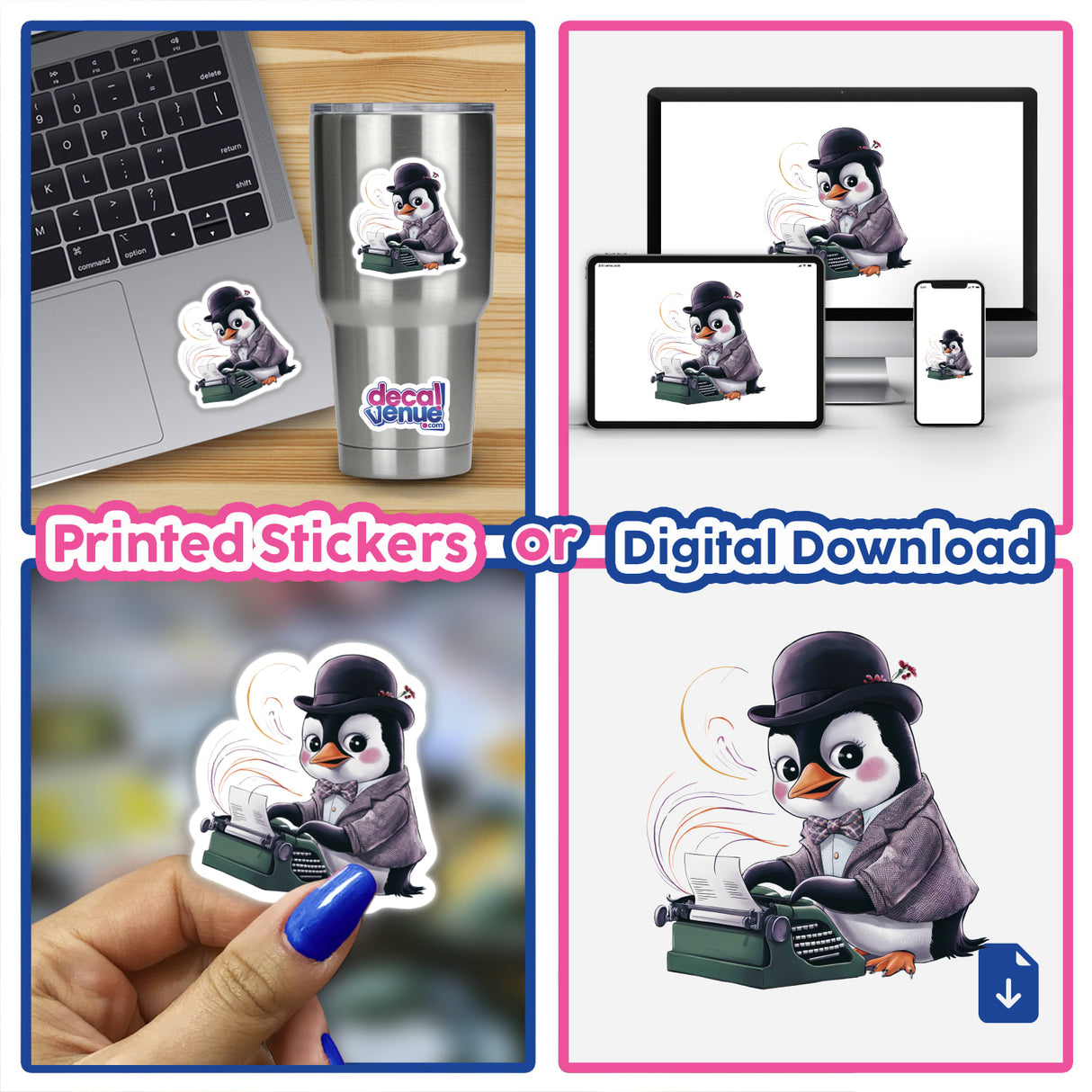 Penguin Bowler Hat Typewriter