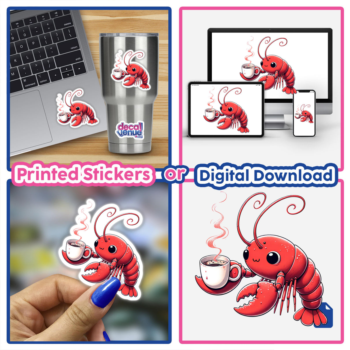 Red Lobster Holding a Cup of Coffee