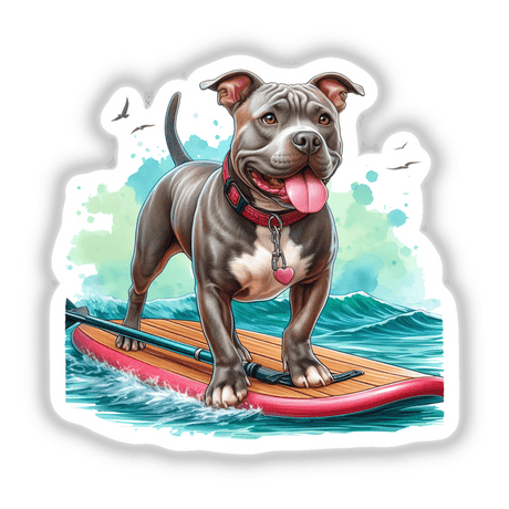 Happy Pitbull Dog on Paddle Board