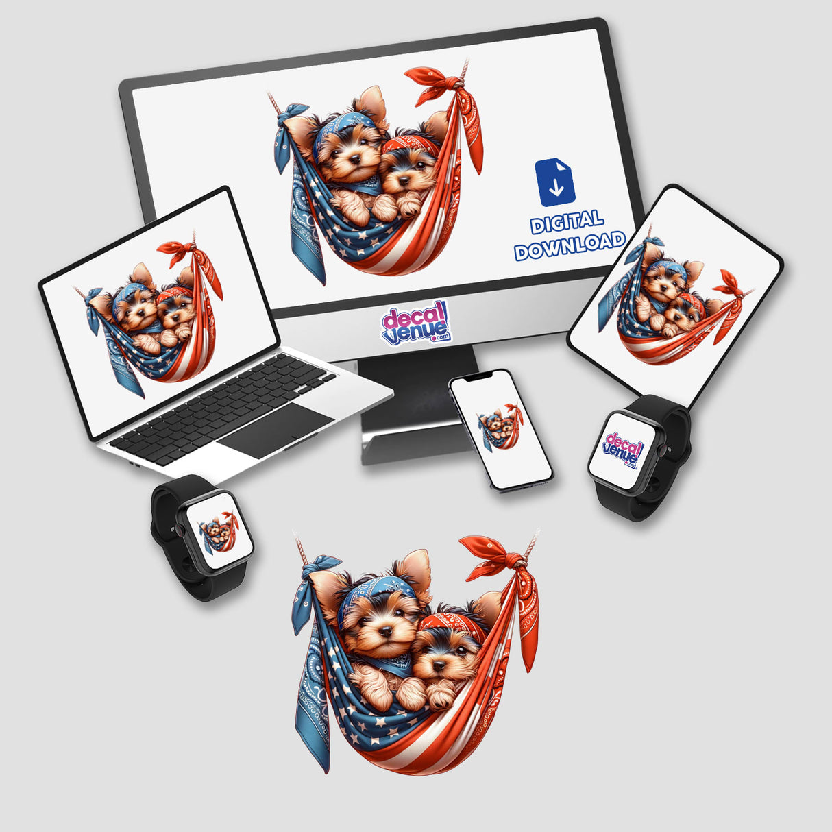 Cute Yorkie Dog Puppies in Bandana Hammock