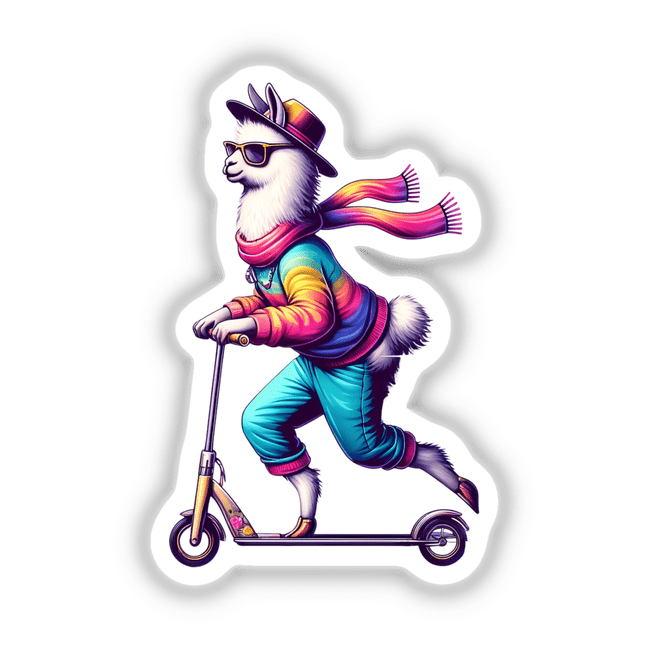 Trendy Llama Riding a Scooter