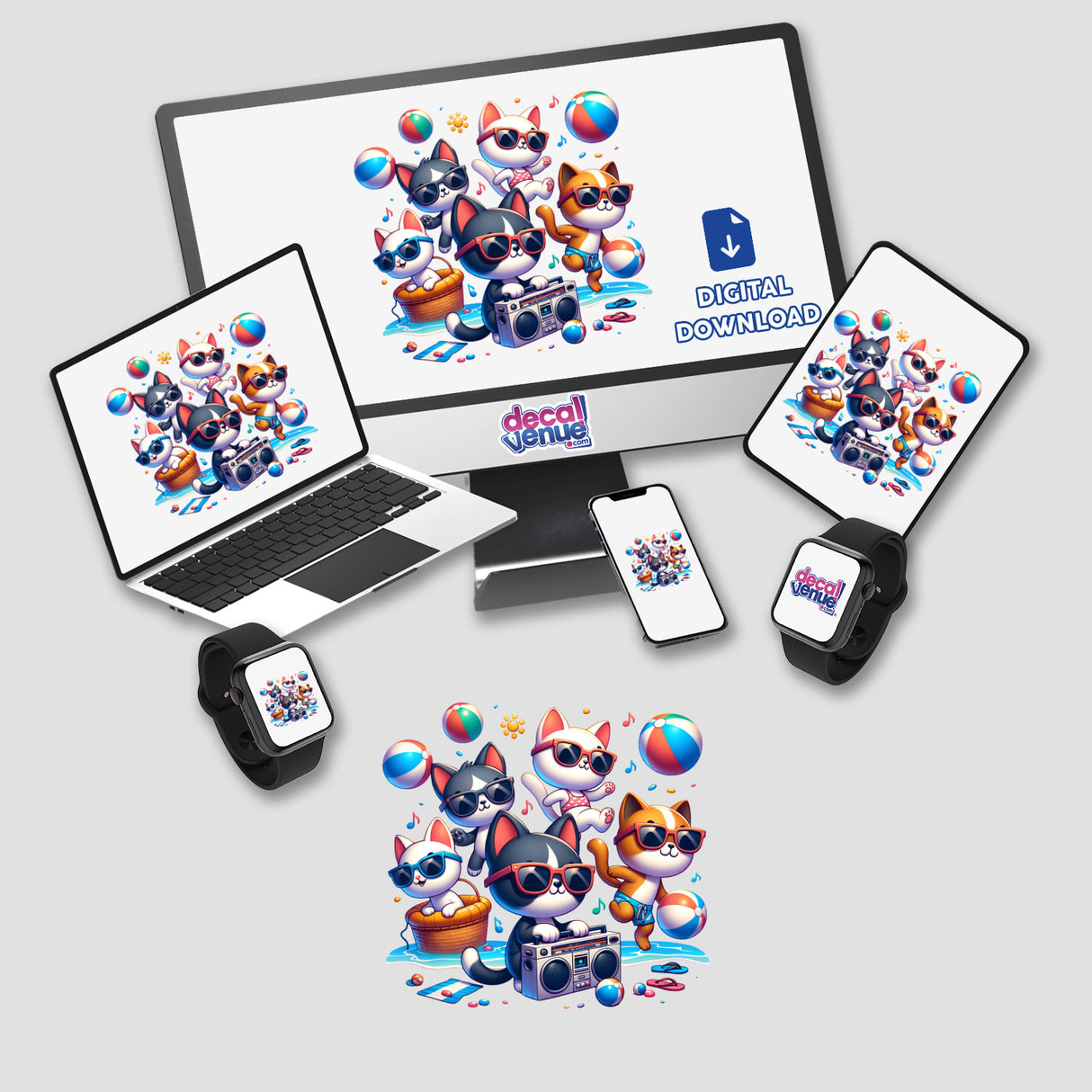 Cat Summer Beach Party Sunglasses Boombox