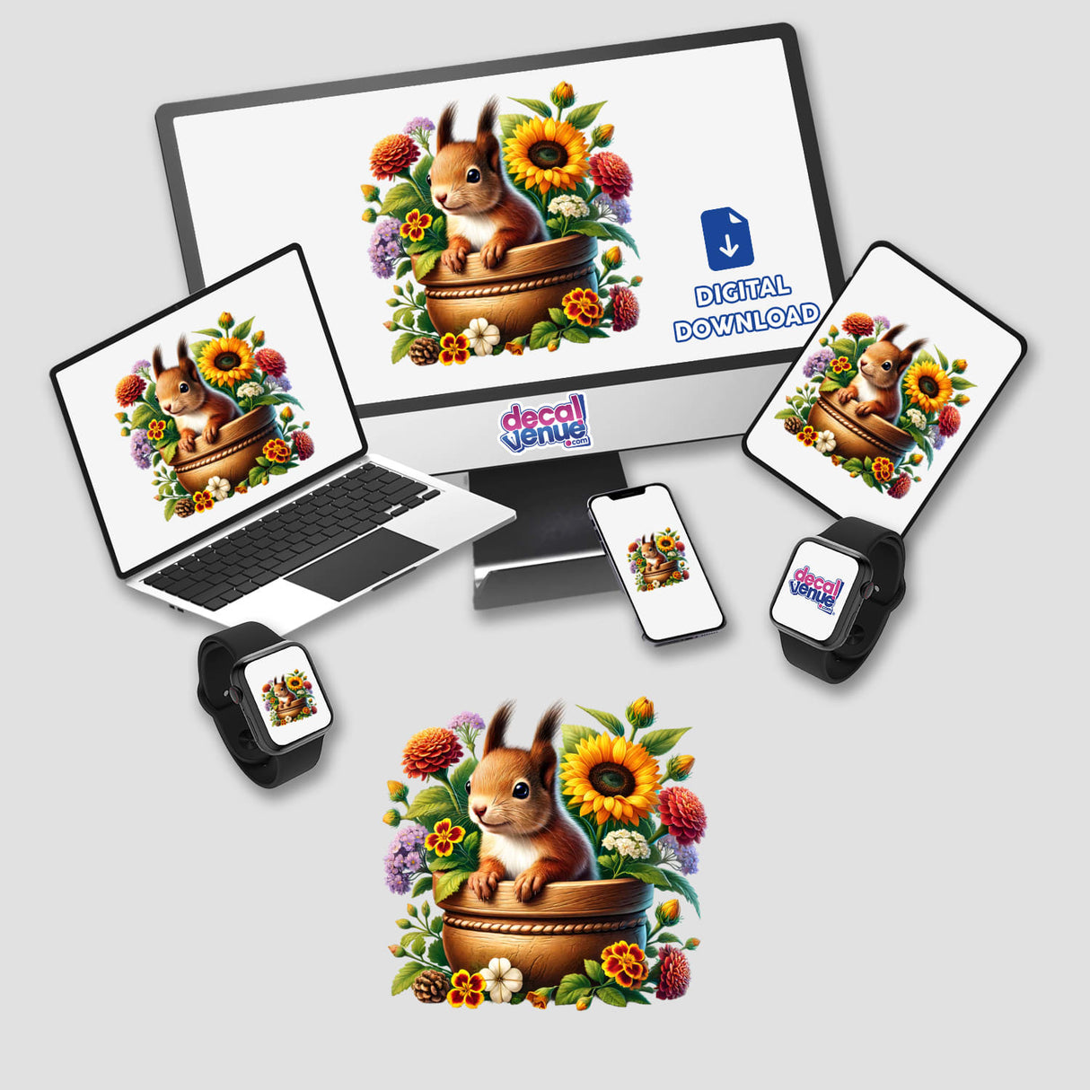 Squirrel Peeking Out of Flower Pot