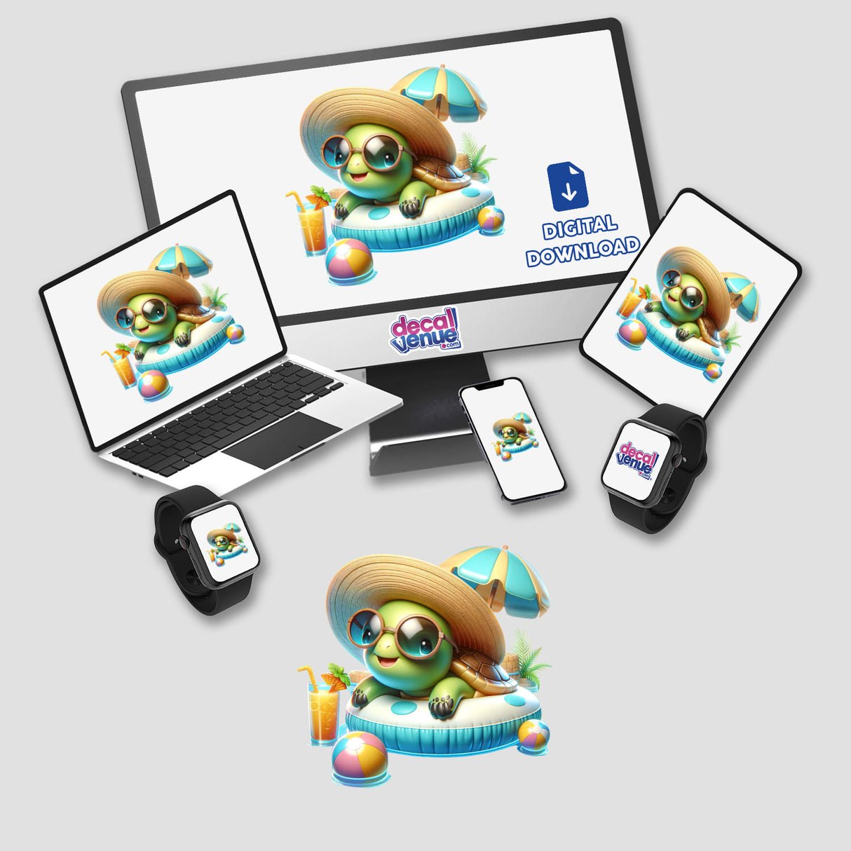 Cute Turtle on Pool Float