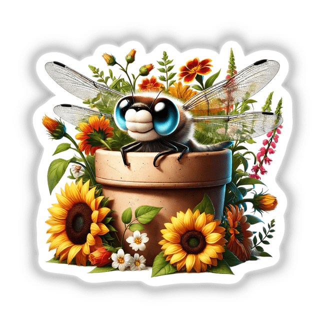 Dragonfly Peeking Out of Flower Pot