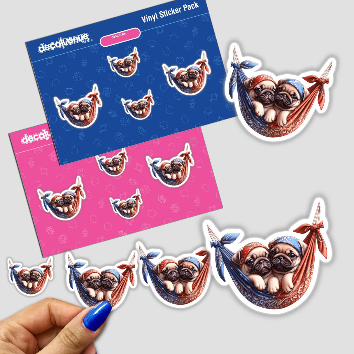 Cute Pug Dogs in Bandana Hammock