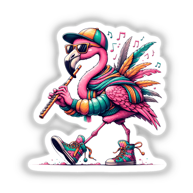 Stylish Flamingo Playing the Flute
