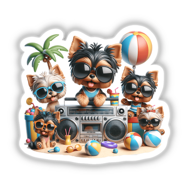 Yorkie Dog Brach Party Sunglasses Boombox